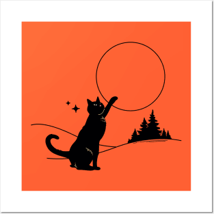 Cool Sun Black Cat in orange Posters and Art